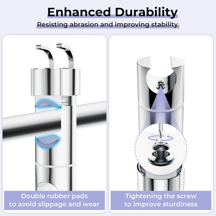 Alyvisun Shower Head Holder with 2 Hooks, Adjustable Shower Holder Bracket for 16-27mm Slide Rod, Universal Chrome Plated Shower Head Holder Replacement with Easy Installation