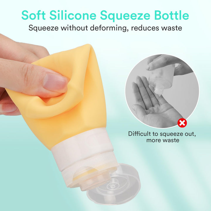 Alyvisun Travel Bottles for Toiletries 100ml, 5 Pack Silicone Refillable Travel Containers, Squeezable Toiletry Bottles with Storage Bag, for Shampoo, Lotion, Soap