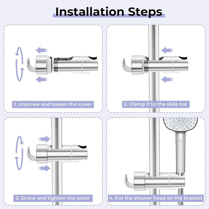 Alyvisun Shower Head Holder with 2 Hooks, Adjustable Shower Holder Bracket for 16-27mm Slide Rod, Universal Chrome Plated Shower Head Holder Replacement with Easy Installation