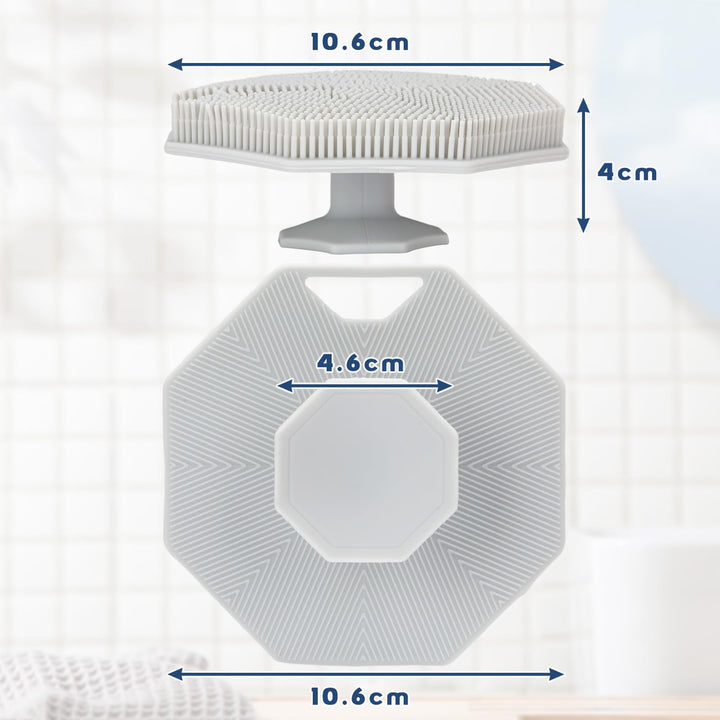 Alyvisun Silicone Body Scrubber with Hook and Suction, Handheld Shower Bath Brush for Gently Exfoliating & Massaging, Cleansing Brush for All Skin Types (Gray)