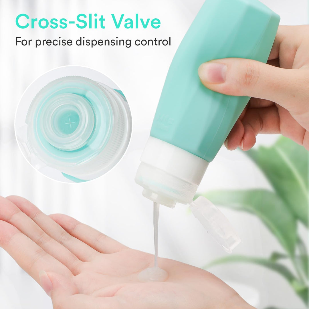 Alyvisun Travel Bottles for Toiletries 100ml, 5 Pack Silicone Refillable Travel Containers, Squeezable Toiletry Bottles with Storage Bag, for Shampoo, Lotion, Soap