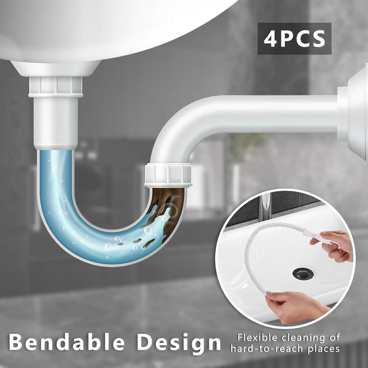 Alyvisun 4Pcs Sink Cleaning Brush, Flexible Unblocker Brushes Drain Dredge Tool Snake for Kitchen Bathroom Drain and Pipe Overflow, 45cm