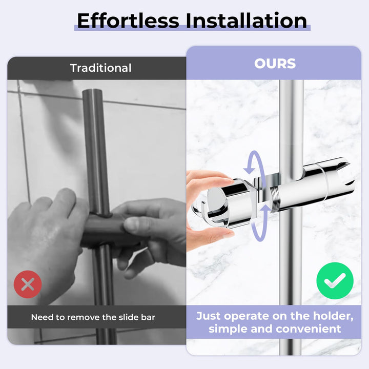 Alyvisun Adjustable Shower Head Holder with 2 Hooks, Universal Shower Holder Bracket for 16-27mm Slide Rod, Chrome Plated Shower Slider Rail Clamp Shower Holder Replacement, Easy Installation