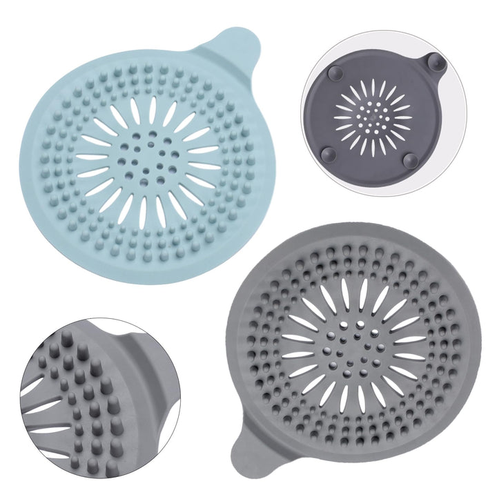 Alyvisun 2Pcs Silicone Shower Drain Hair Catcher with Sucker, Sink Strainer Hair Catcher, Shower Hair Stopper Drain Protector for Bathroom Bathtub Kitchen (Blue + Grey)