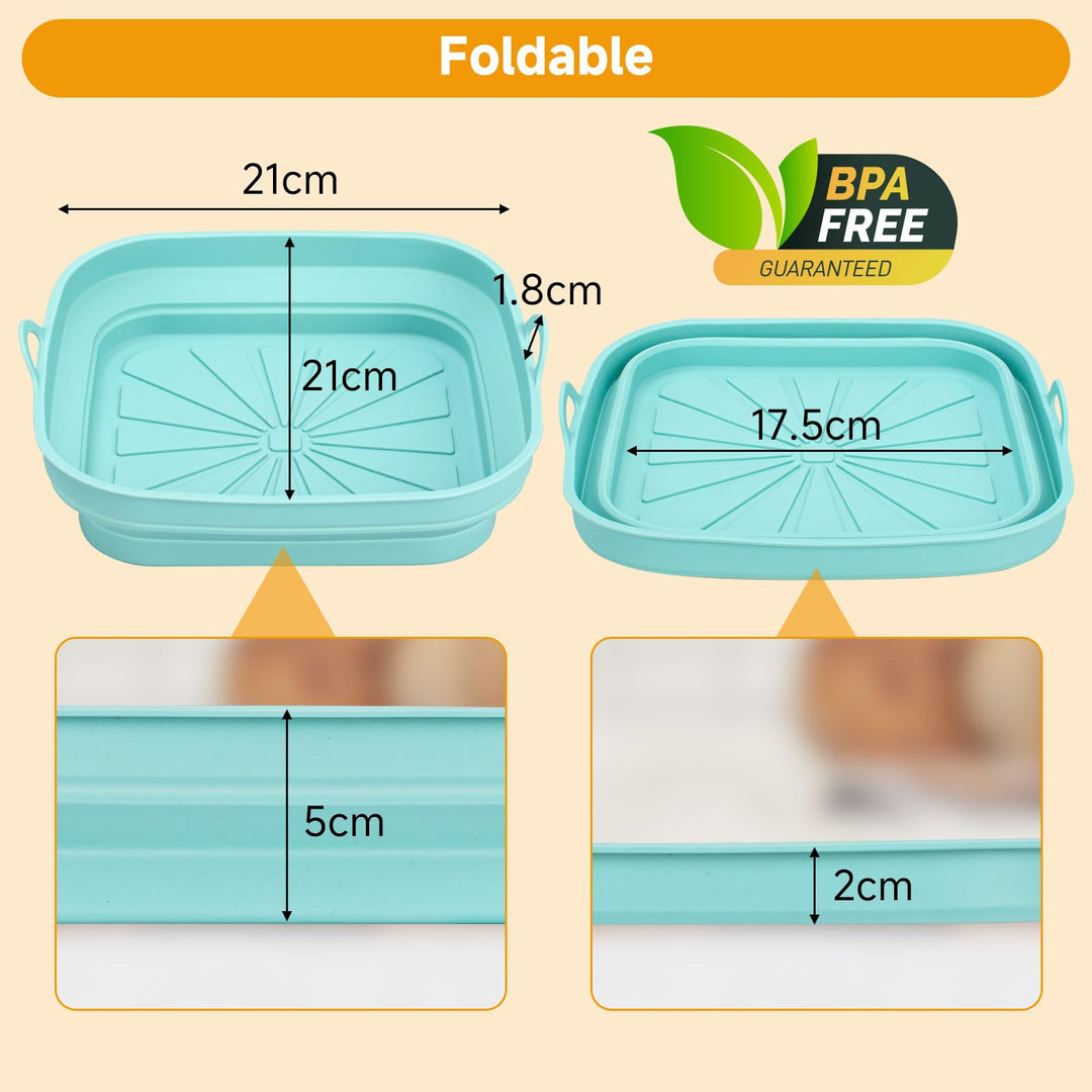 Alyvisun Air Fryer Liners 3PCS Reusable Silicone Tray Foldable Kitchen Basket Versatile Square Baking Pot Accessories for Airfryer, Microwave, Oven, Blue