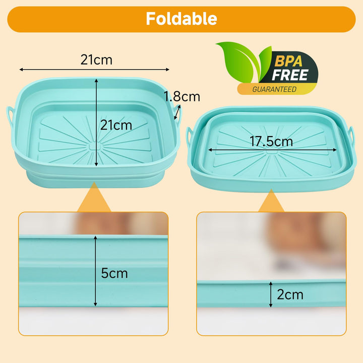 Alyvisun Air Fryer Liners 3PCS Reusable Silicone Tray Foldable Kitchen Basket Versatile Square Baking Pot Accessories for Airfryer, Microwave, Oven, Blue