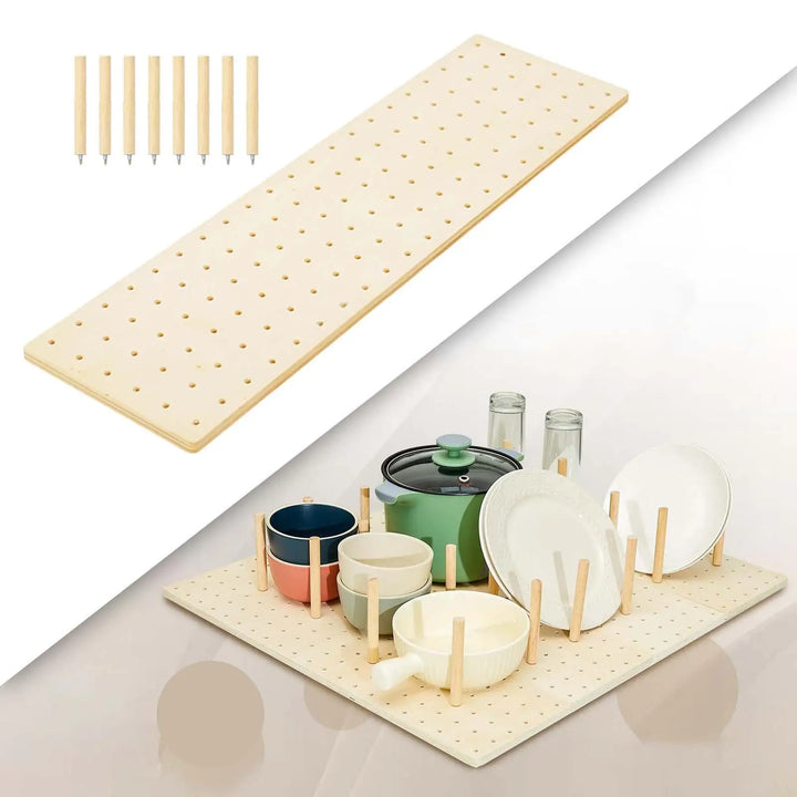 Wood Pegboard Drawer Organizer Plate Holder Sturdy Organization Kitchen Drawer Plate Organizer for Bowls Pot Dishes Tableware