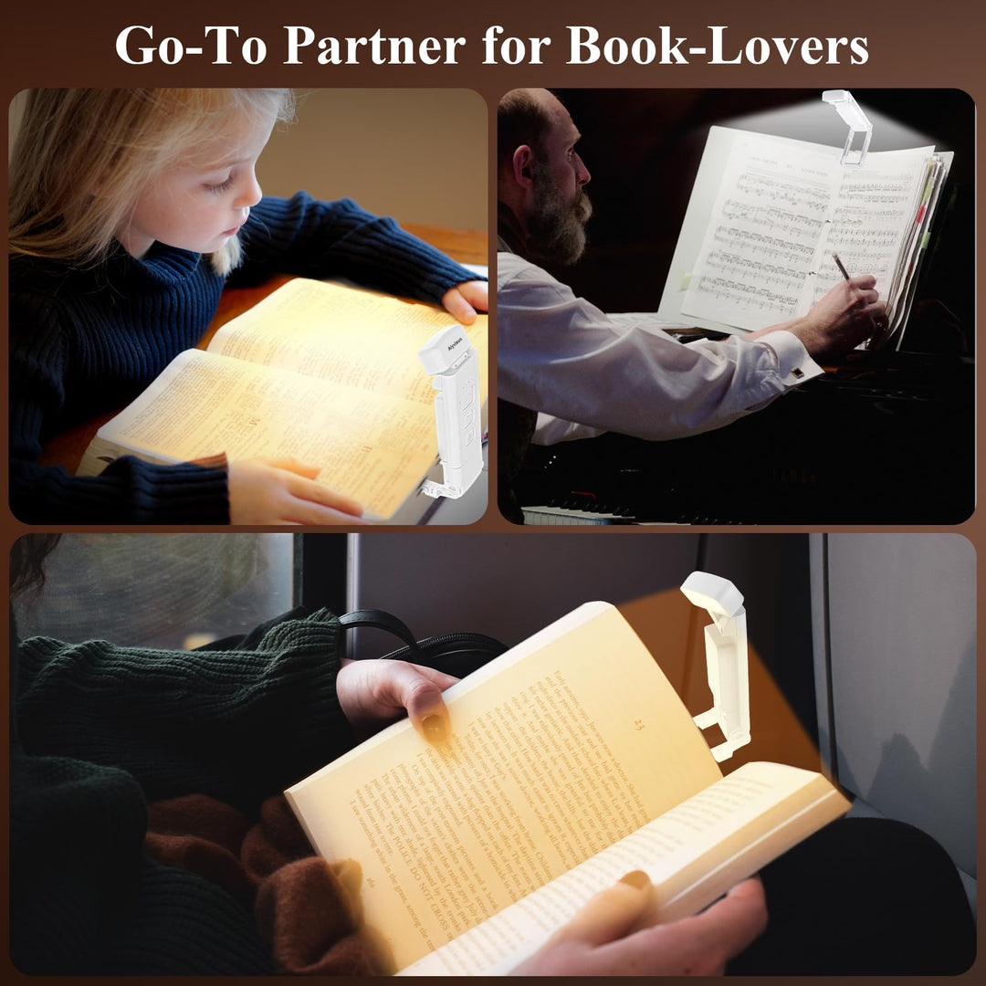 Alyvisun Reading Light, 3 Color Modes & 5 Dimmable Brightness Book Light, [Timer Feature & USB Rechargeable] Reading Lamp, Clip on Lamp for Books in Bed, 80-hr Battery Life(White)