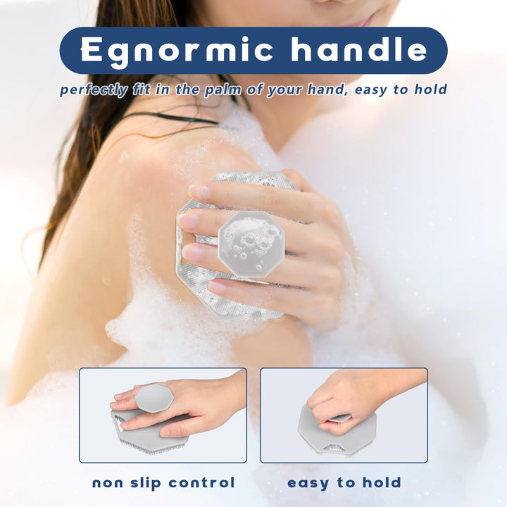 Alyvisun Silicone Body Scrubber with Hook and Suction, Handheld Shower Bath Brush for Gently Exfoliating & Massaging, Cleansing Brush for All Skin Types (Gray)