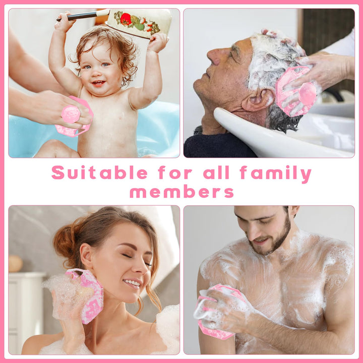 Alyvisun Silicone Body Scrubber with Hook and Suction, Handheld Shower Bath Brush for Gently Exfoliating & Massaging, Cleansing Brush for All Skin Types (Pink)