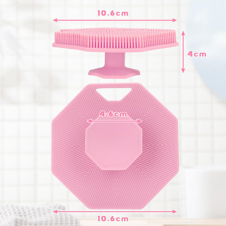 Alyvisun Silicone Body Scrubber with Hook and Suction, Handheld Shower Bath Brush for Gently Exfoliating & Massaging, Cleansing Brush for All Skin Types (Pink)