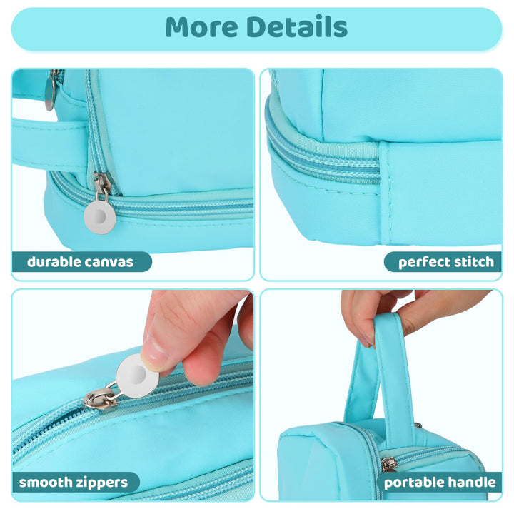 Alyvisun Large Capacity Pencil Case with 3 Compartments for Boys Girls, Desk Stationery Organizer Pencil Pouch with Handle, Portable Pencil Case for School Office Supplies (Blue)
