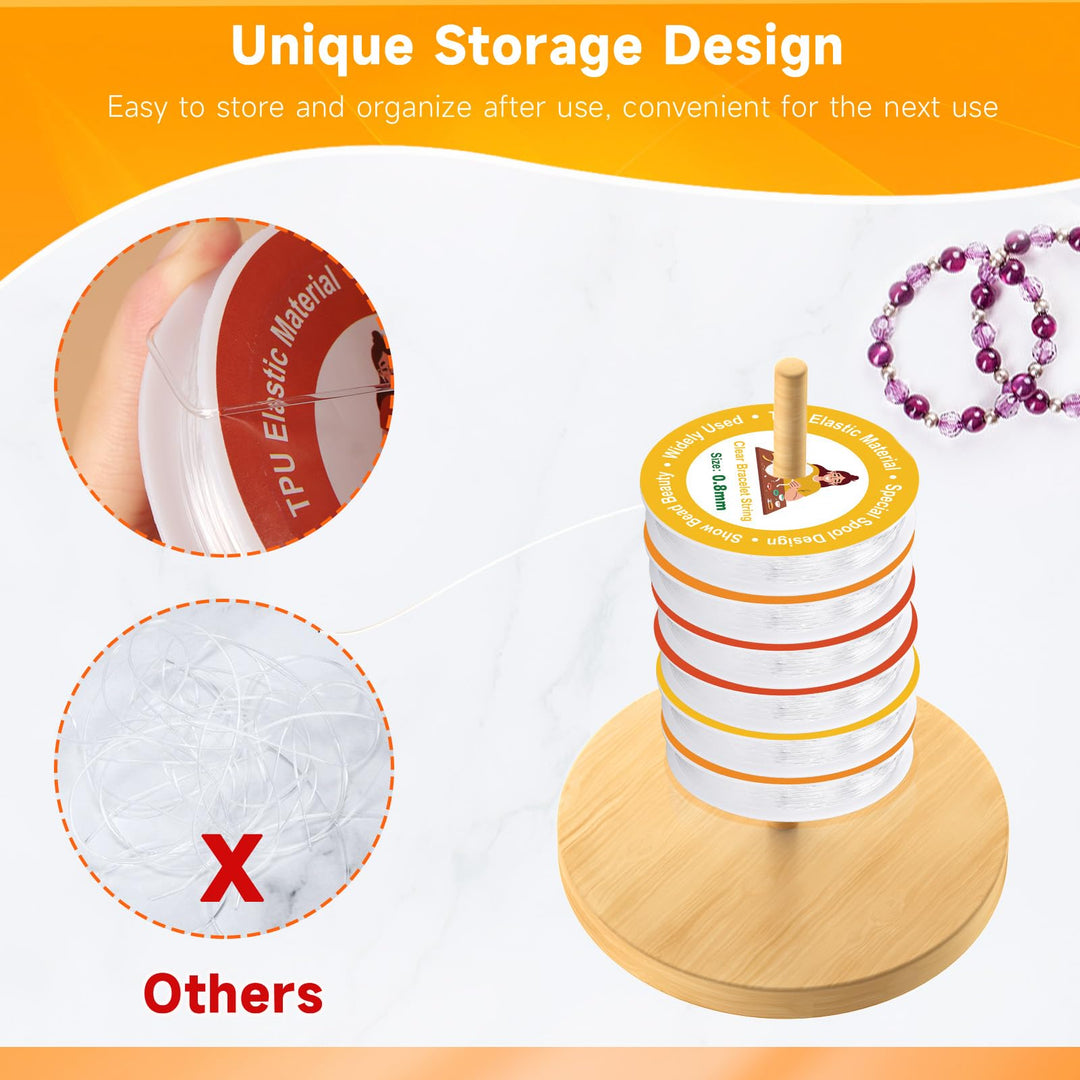Alyvisun 6 Pcs Clear Bracelet String, (0.5mm, 0.8mm & 1mm) Elastic String For Bracelets, For DIY Bracelets, Necklace, Beading, Jewelry Making（Transparent）