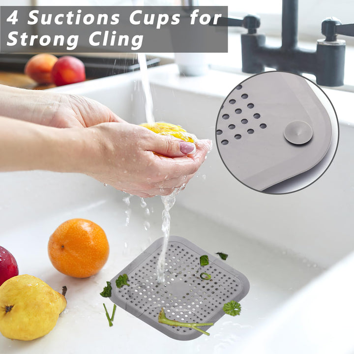 Alyvisun 2Pcs Silicone Hair Catcher for Shower Drain with Sucker, Sink Strainer Drain Protector, Shower Drain Covers Plug Trap Filter for Bathroom and Kitchen (White + Grey)