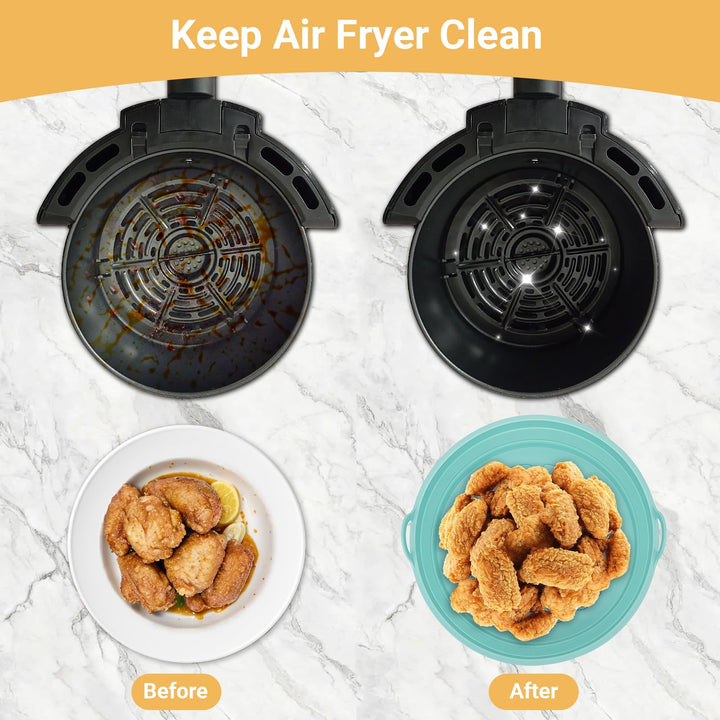 Alyvisun Air Fryer Silicone Liners 2PCS Reusable Airfryer Accessories Basket Foldable Baking Tray Inserts Versatile Round Rack Pot for Microwave, Oven, Blue