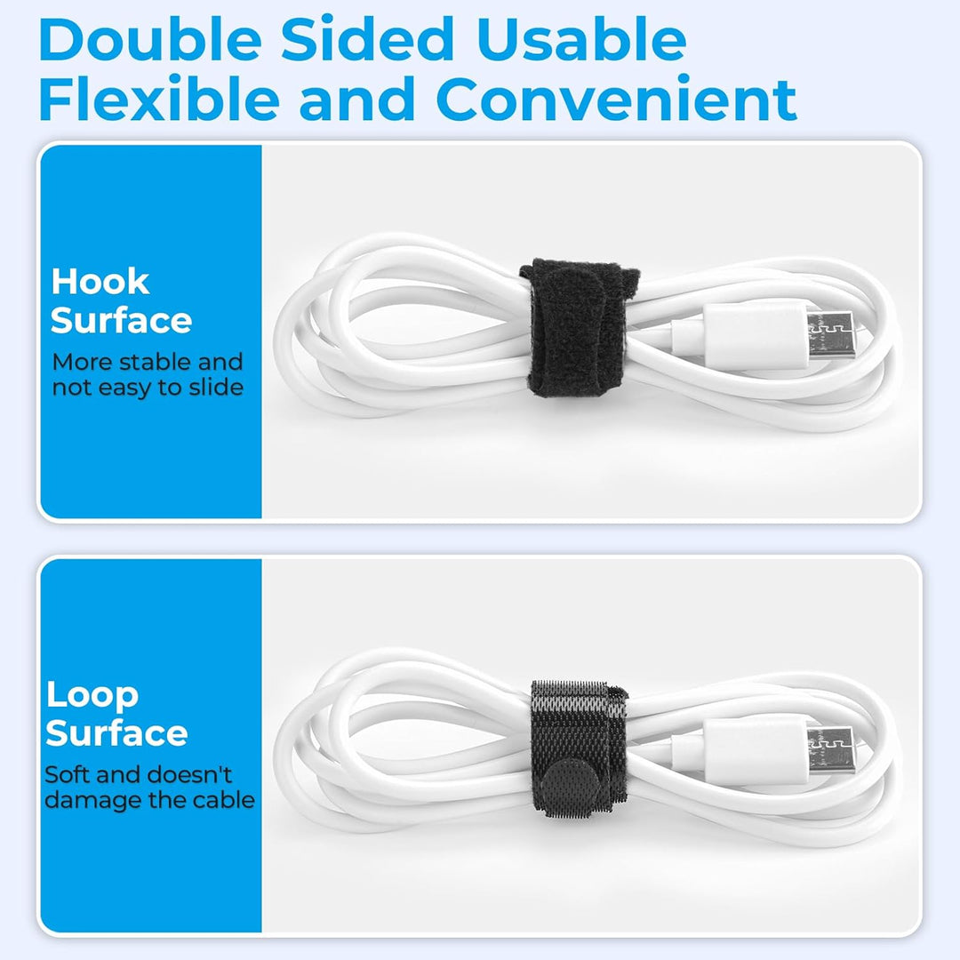 Alyvisun 120 PCS Cable Ties Reusable - 150x12 mm, Black Hook and Loop Nylon Cable Tidy - Ideal for Headphones, Phones, Electronics Under Desk Cable Management Straps