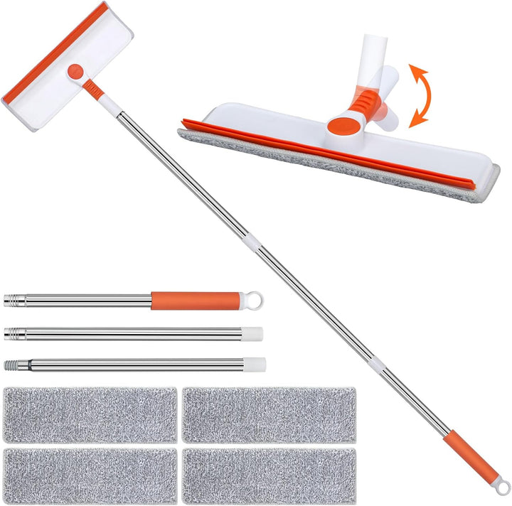 Alyvisun Professional Window Cleaning Equipment with 132cm Extendable Pole and Bendable Head, 2 in 1 Window Cleaner Tool with Silicone Squeegee and 4pcs Microfibre Scrubber for High Windows