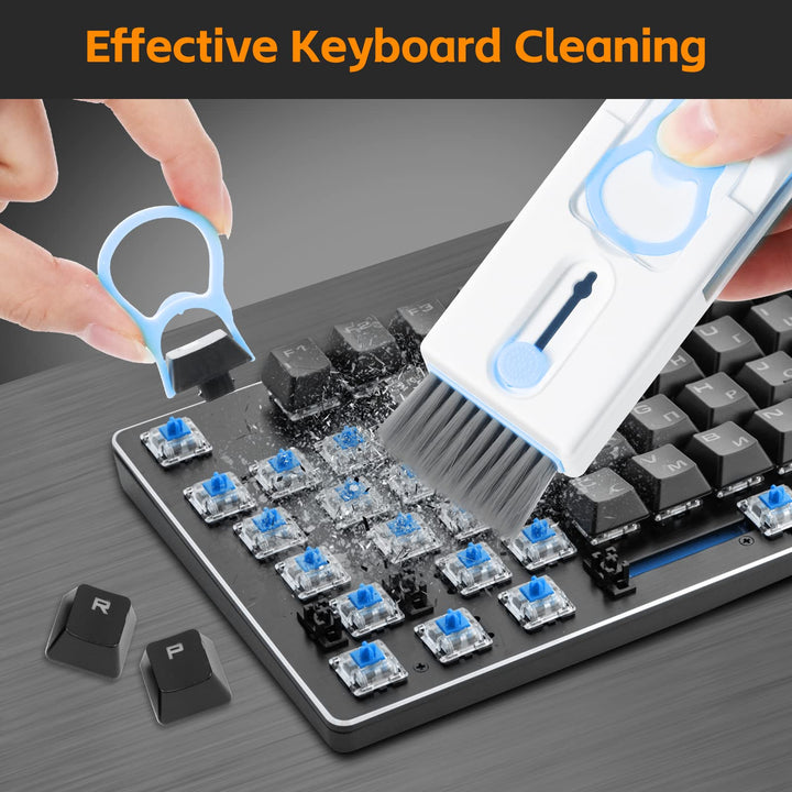 Alyvisun 11 in 1 Laptop Cleaning Kit, Multifunctional Keyboard Cleaner Brush with Keycap Puller, for Tablet, Earphones, Computer, Blue