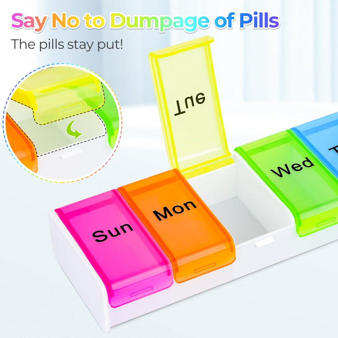 Alyvisun Pill Box 7 Day 1 Times a Day, Travel Daily Pill Box Organiser 7 Day, Weekly Tablet Organiser, Large Pillbox Tablet Box Portable Pill Case Tablet Dispenser for Travel Work, White
