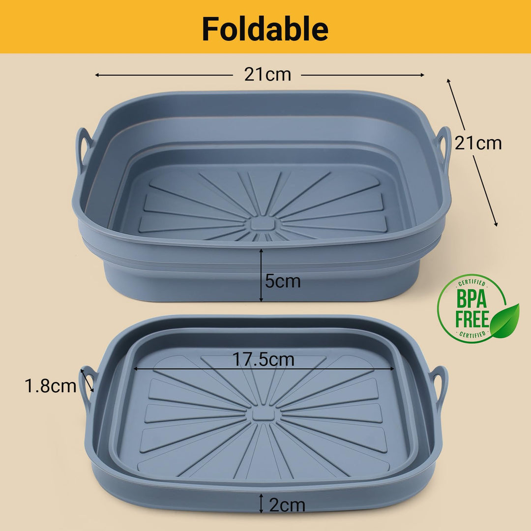 Alyvisun Air Fryer Liners 3PCS Reusable Silicone Tray Foldable Kitchen Basket Versatile Square Baking Pot Accessories for Airfryer, Microwave, Oven, Grey