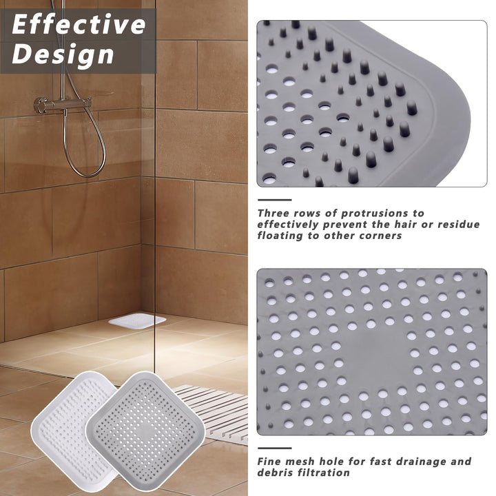 Alyvisun 2Pcs Silicone Hair Catcher for Shower Drain with Sucker, Sink Strainer Drain Protector, Shower Drain Covers Plug Trap Filter for Bathroom and Kitchen (White + Grey)