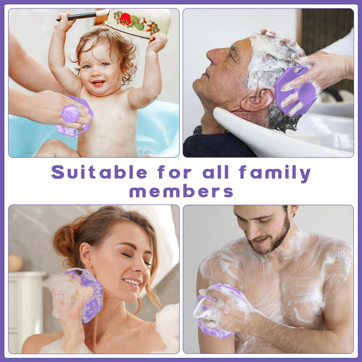 Alyvisun Silicone Body Scrubber with Hook and Suction, Handheld Shower Bath Brush for Gently Exfoliating & Massaging, Cleansing Brush for All Skin Types (Purple)