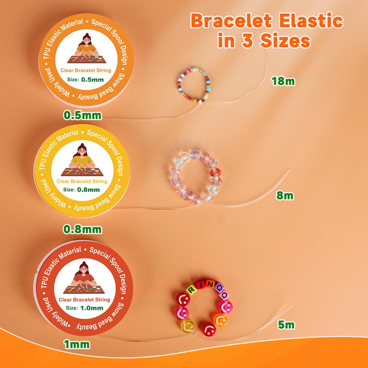 Alyvisun 6 Pcs Clear Bracelet String, (0.5mm, 0.8mm & 1mm) Elastic String For Bracelets, For DIY Bracelets, Necklace, Beading, Jewelry Making（Transparent）