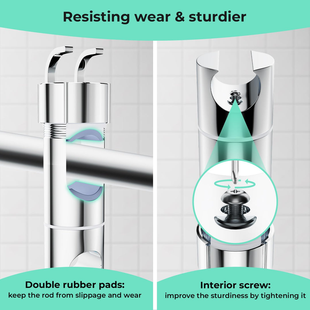 Alyvisun Shower Head Holder with 2 Hooks for 20.5-23.5mm Shower Heads, Adjustable Shower Head Bracket for 16-27mm Slide Rod, Chrome Plated Shower Holder Replacement