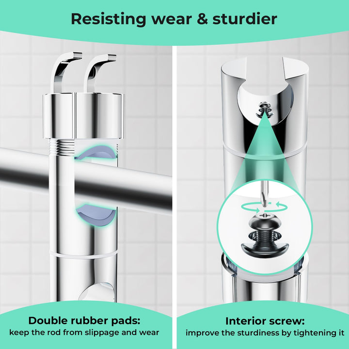 Alyvisun Shower Head Holder with 2 Hooks for 20.5-23.5mm Shower Heads, Adjustable Shower Head Bracket for 16-27mm Slide Rod, Chrome Plated Shower Holder Replacement