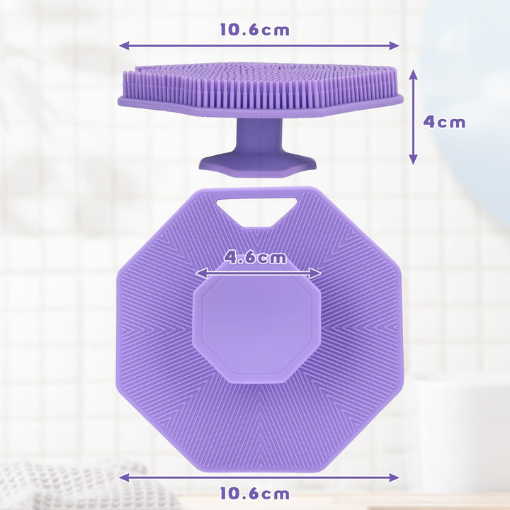 Alyvisun Silicone Body Scrubber with Hook and Suction, Handheld Shower Bath Brush for Gently Exfoliating & Massaging, Cleansing Brush for All Skin Types (Purple)