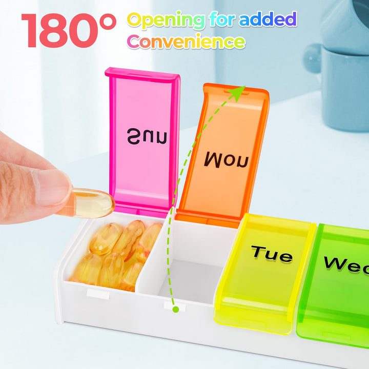 Alyvisun Pill Box 7 Day 1 Times a Day, Travel Daily Pill Box Organiser 7 Day, Weekly Tablet Organiser, Large Pillbox Tablet Box Portable Pill Case Tablet Dispenser for Travel Work, White