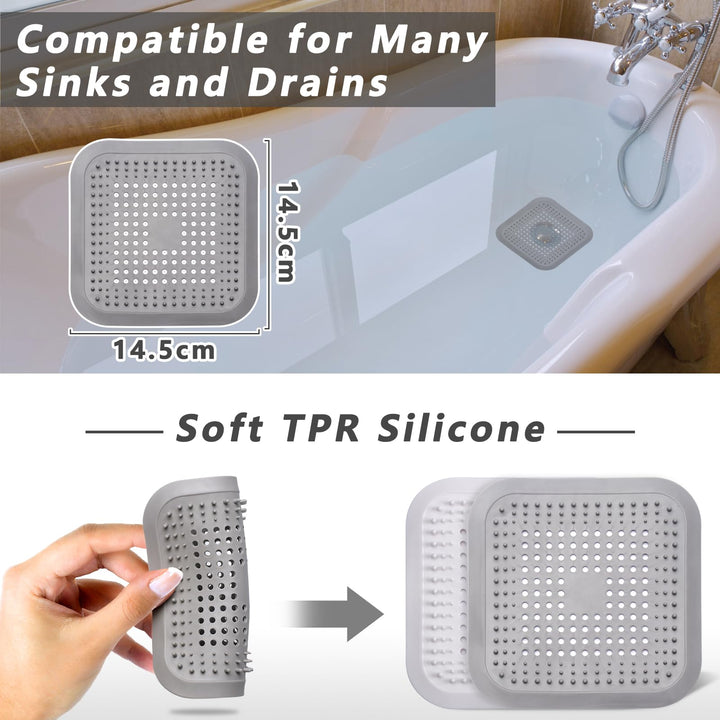Alyvisun 2Pcs Silicone Hair Catcher for Shower Drain with Sucker, Sink Strainer Drain Protector, Shower Drain Covers Plug Trap Filter for Bathroom and Kitchen (White + Grey)