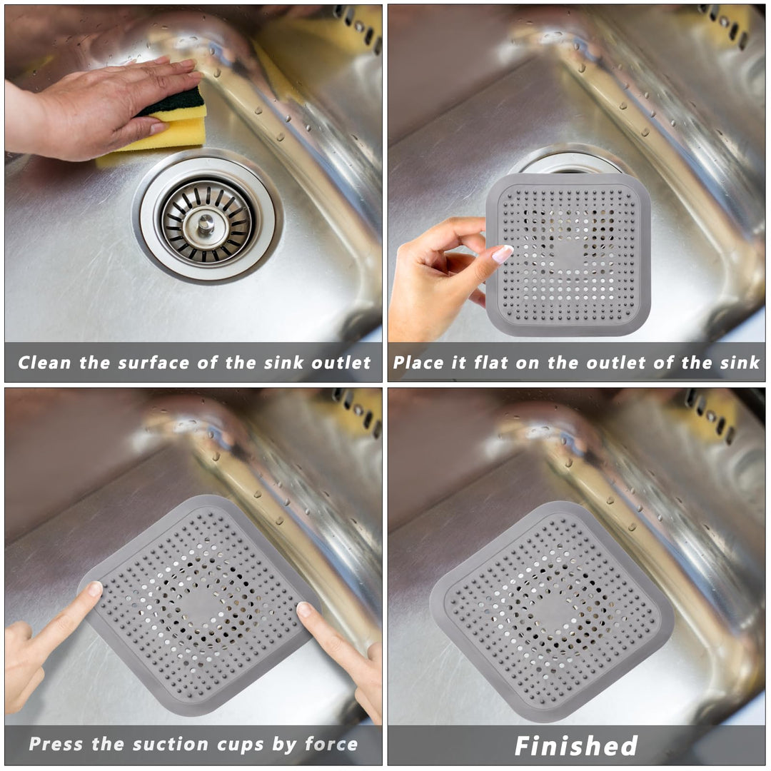 Alyvisun 2Pcs Silicone Hair Catcher for Shower Drain with Sucker, Sink Strainer Drain Protector, Shower Drain Covers Plug Trap Filter for Bathroom and Kitchen (White + Grey)