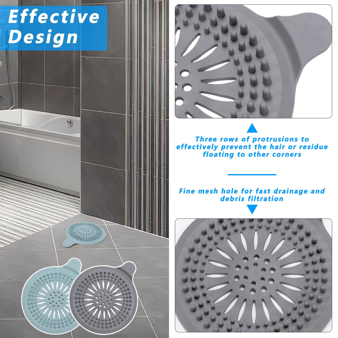 Alyvisun 2Pcs Silicone Shower Drain Hair Catcher with Sucker, Sink Strainer Hair Catcher, Shower Hair Stopper Drain Protector for Bathroom Bathtub Kitchen (Blue + Grey)