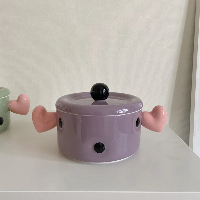 Ceramic Bowl with Cover Creative Sweet Household Porcelain Dinnerware Noodles Soup Fruit Salad Dessert Bowls