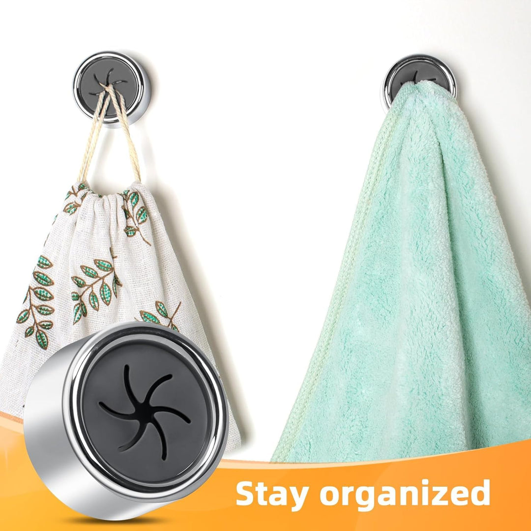 Alyvisun Self-Adhesive Tea Towel Holders, Round Bathroom Tea Towel Hooks Stick on Wall, Push in Suction Kitchen Holders for Towels/Rags/Gloves/Bags, No Drilling Needed