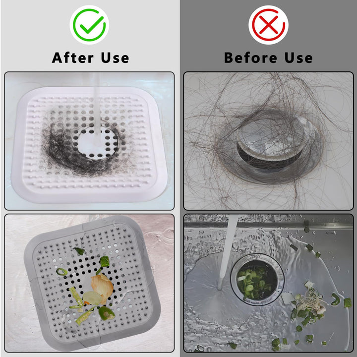 Alyvisun 2Pcs Silicone Hair Catcher for Shower Drain with Sucker, Sink Strainer Drain Protector, Shower Drain Covers Plug Trap Filter for Bathroom and Kitchen (White + Grey)