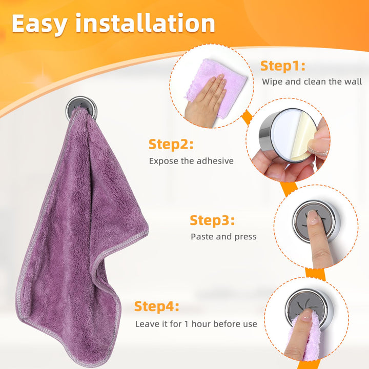Alyvisun Self-Adhesive Tea Towel Holders, Round Bathroom Tea Towel Hooks Stick on Wall, Push in Suction Kitchen Holders for Towels/Rags/Gloves/Bags, No Drilling Needed