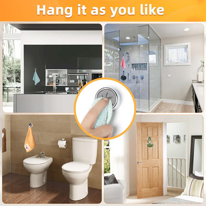 Alyvisun Self-Adhesive Tea Towel Holders, Round Bathroom Tea Towel Hooks Stick on Wall, Push in Suction Kitchen Holders for Towels/Rags/Gloves/Bags, No Drilling Needed