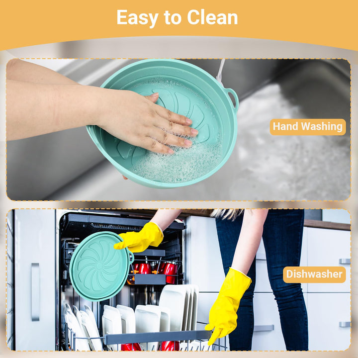 Alyvisun Air Fryer Silicone Liners 2PCS Reusable Airfryer Accessories Basket Foldable Baking Tray Inserts Versatile Round Rack Pot for Microwave, Oven, Blue
