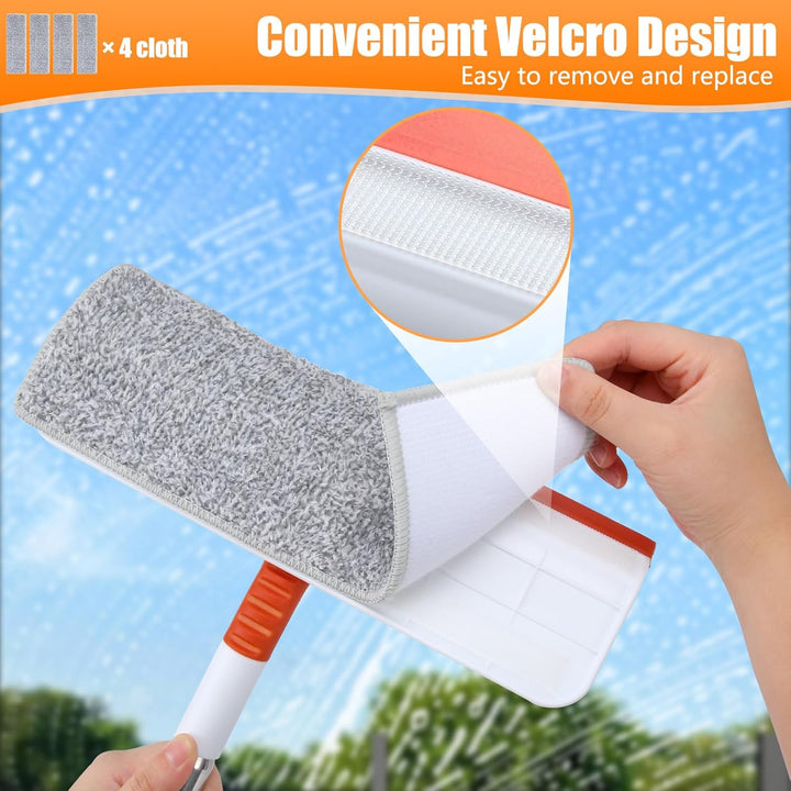 Alyvisun Professional Window Cleaning Equipment with 132cm Extendable Pole and Bendable Head, 2 in 1 Window Cleaner Tool with Silicone Squeegee and 4pcs Microfibre Scrubber for High Windows