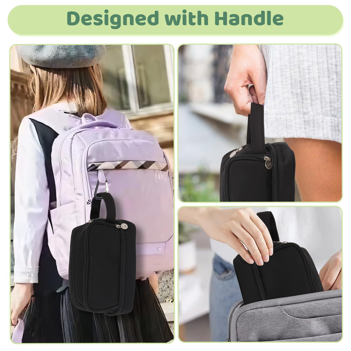 Alyvisun Large Capacity Pencil Case with 3 Compartments for Boys Girls, Desk Stationery Organizer Pencil Pouch with Handle, Portable Pencil Case for School Office Supplies