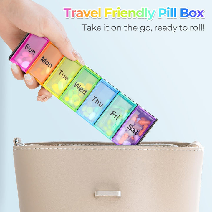 Alyvisun Pill Box 7 Day 1 Times a Day, Weekly Tablet Organiser, Travel Daily Pill Box Organiser 7 Day, Large Pillbox Tablet Box Portable Pill Case Tablet Dispenser for Travel Work, Black