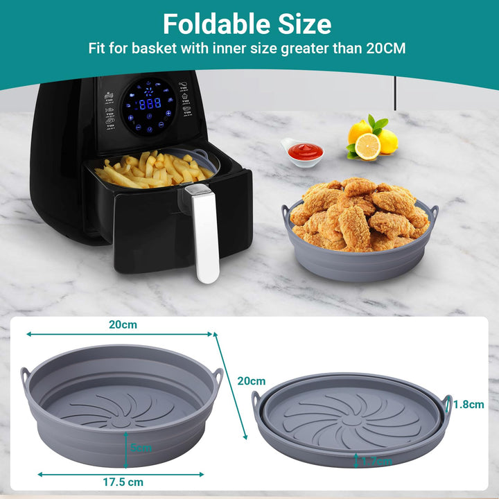 Alyvisun Air Fryer Silicone Liners 2PCS Reusable Airfryer Accessories Basket Foldable Baking Tray Inserts Versatile Round Rack Pot for Microwave, Oven (Grey)