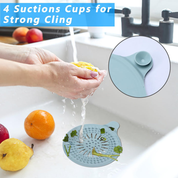 Alyvisun 2Pcs Silicone Shower Drain Hair Catcher with Sucker, Sink Strainer Hair Catcher, Shower Hair Stopper Drain Protector for Bathroom Bathtub Kitchen (Blue + Grey)