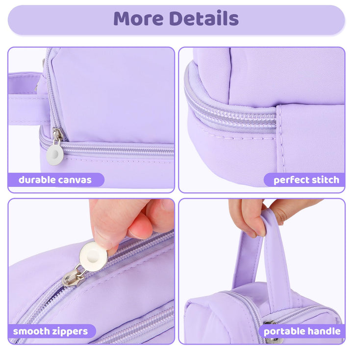 Alyvisun Large Capacity Pencil Case with 3 Compartments for Boys Girls, Desk Stationery Organizer Pencil Pouch with Handle, Portable Pencil Case for School Office Supplies (Purple)