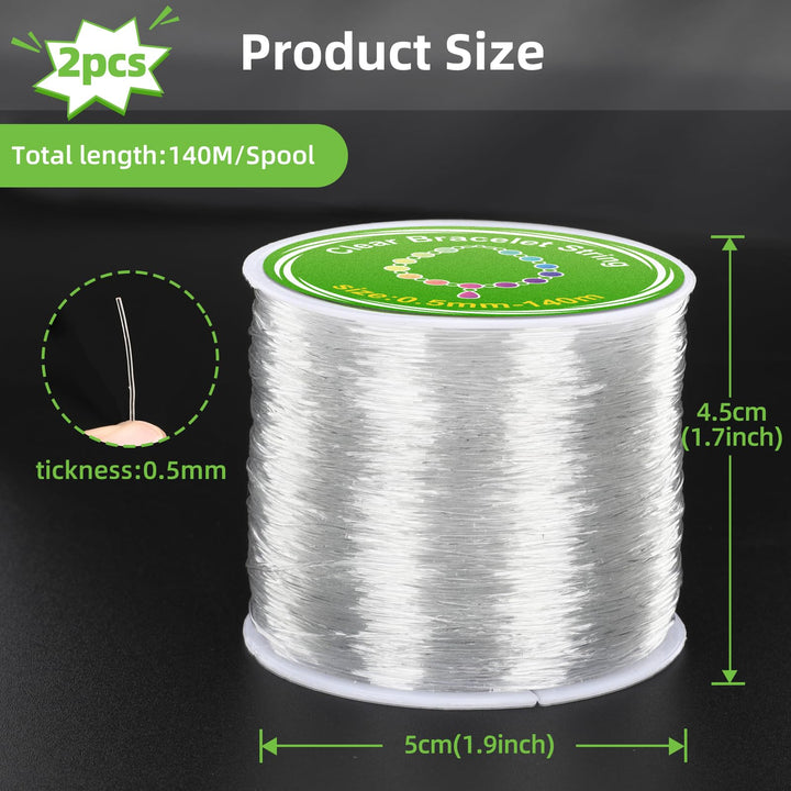 Alyvisun 2 Rolls 0.5mm Clear Bracelet String, String for Making, Suitable for DIY Jewellery Making, Necklace, Bracelet, Craft (140m/Spool)