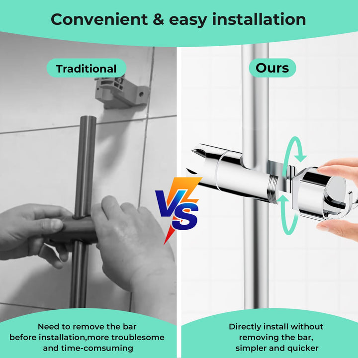 Alyvisun Shower Head Holder with 2 Hooks for 20.5-23.5mm Shower Heads, Adjustable Shower Head Bracket for 16-27mm Slide Rod, Chrome Plated Shower Holder Replacement