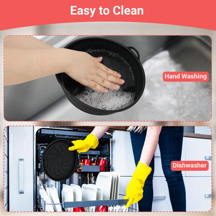 Alyvisun Air Fryer Silicone Liners 2PCS Reusable Airfryer Accessories Basket Foldable Baking Tray Inserts Versatile Round Rack Pot for Microwave, Oven, Black