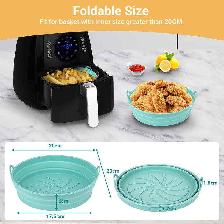 Alyvisun Air Fryer Silicone Liners 2PCS Reusable Airfryer Accessories Basket Foldable Baking Tray Inserts Versatile Round Rack Pot for Microwave, Oven, Blue